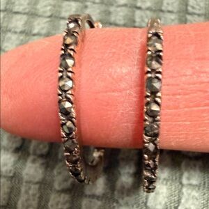 Elegant Black Stone Hoop Earrings Sterling Silver 925